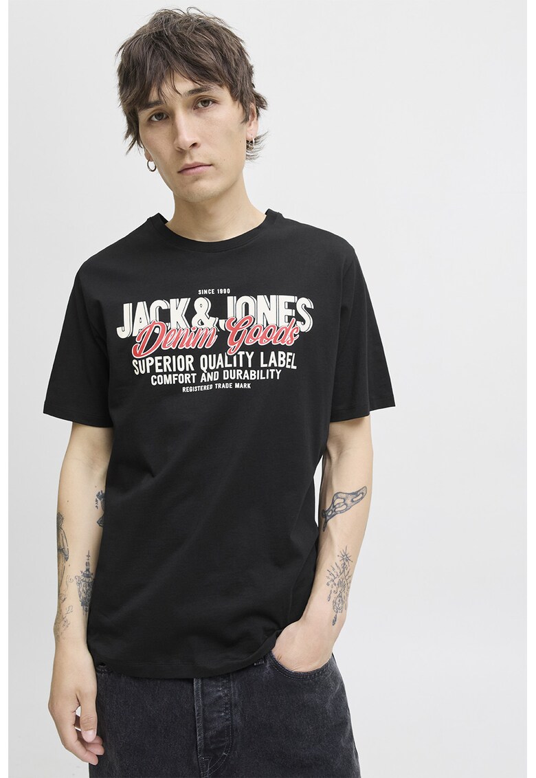 Tricou din bumbac organic cu imprimeu - Alb/Negru/Coral