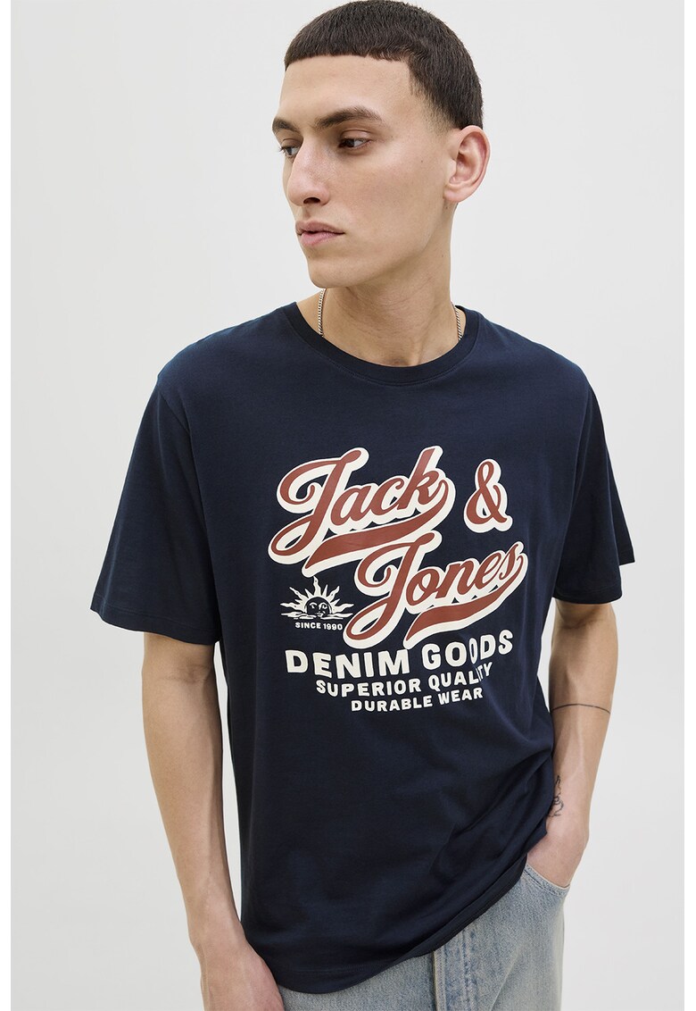 Tricou din bumbac organic cu imprimeu - Alb/Visiniu/Bleumarin