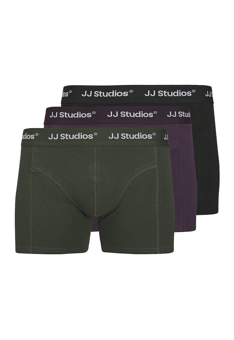 Set de boxeri din amestec de bumbac organic - 3 perechi - Verde/Negru/Violet