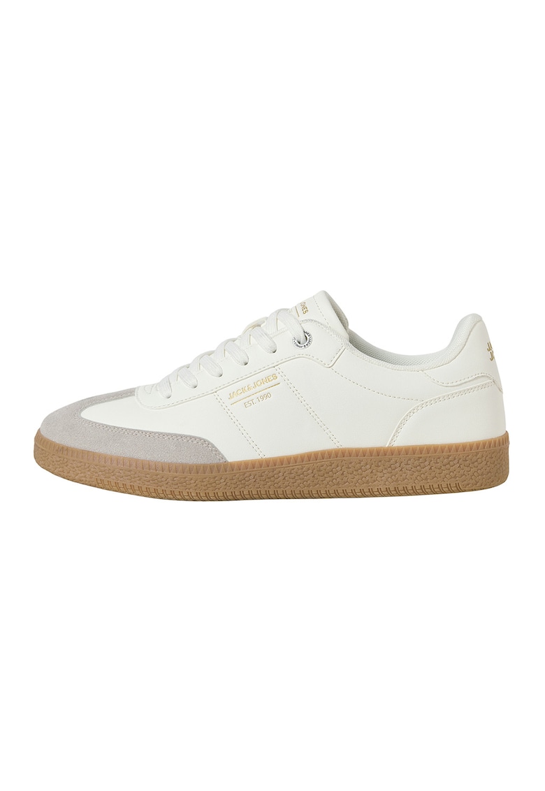 Pantofi sport low-cut de piele ecologica - Alb/Maro taupe deschis