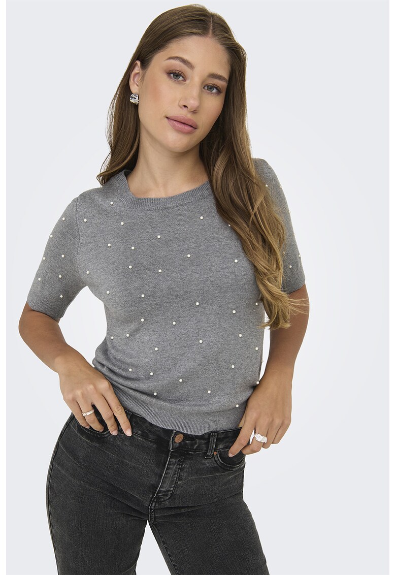 Pulover din tricot cu aplicatii de margele - Gri
