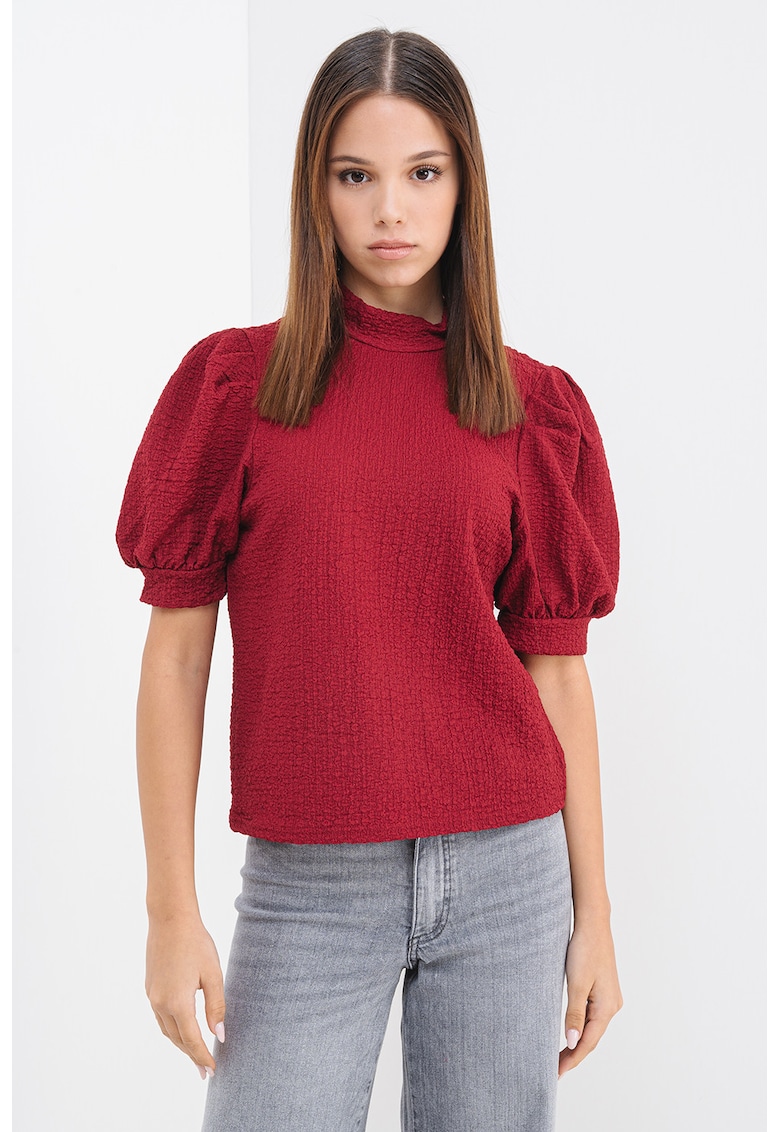 Bluza texturata cu maneci scurte si bufante