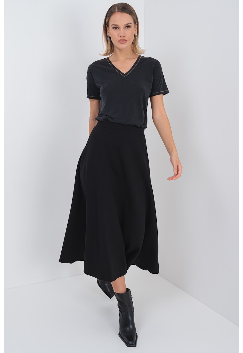 Tricou din amestec de modal cu decolteu in V - Gri antracit