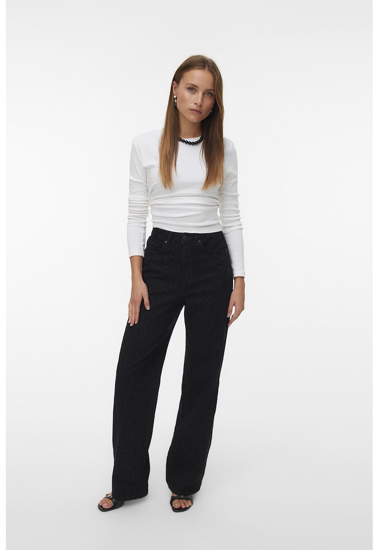 Blugi drepti cu animal print - Negru