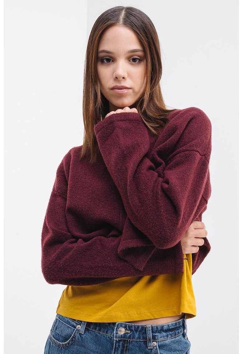 Cardigan crop cu inchidere cu un nasture - Visiniu