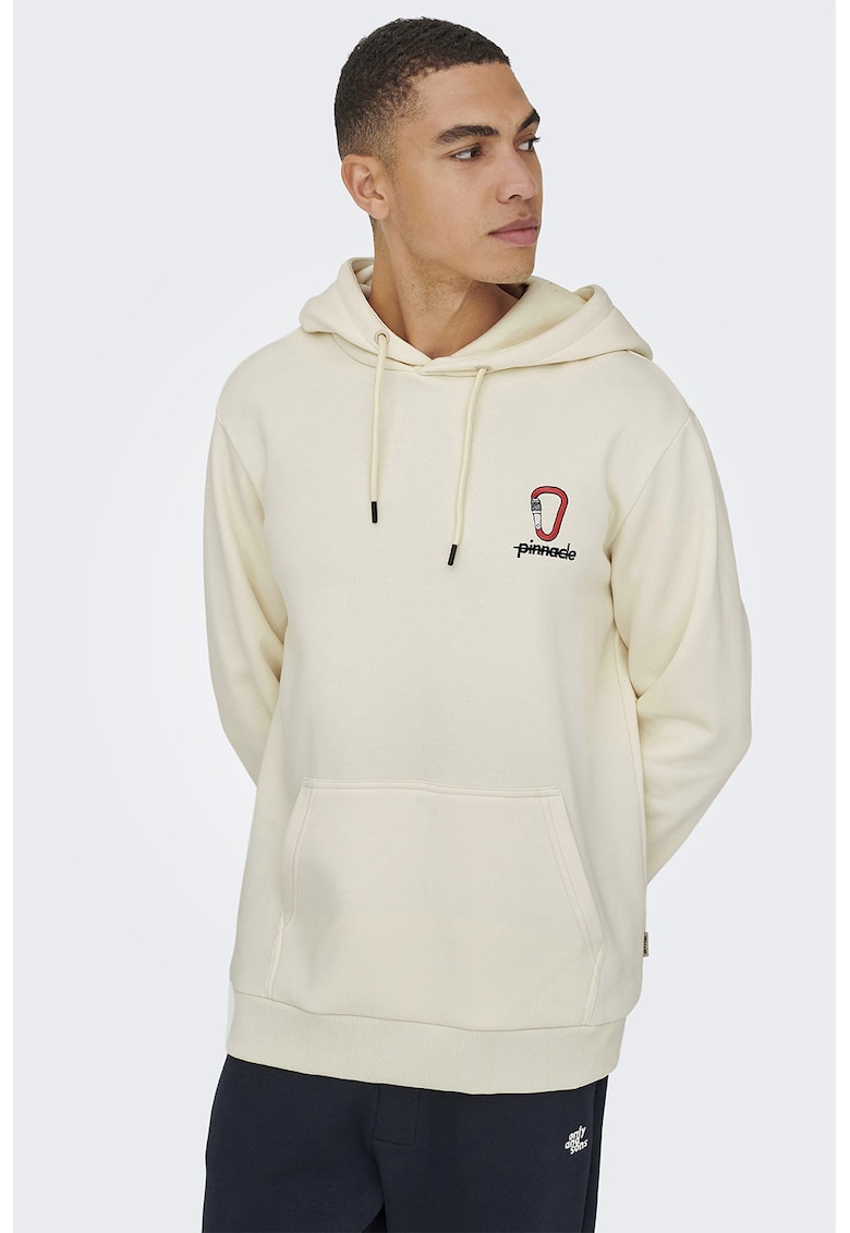 Hanorac din amestec de bumbac cu gluga ajustabila - Alb murdar