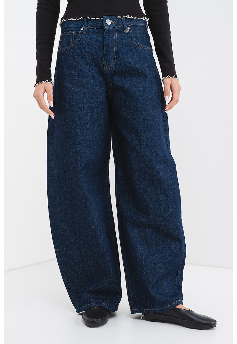 Blugi evazati de bumbac cu talie medie - Bleumarin