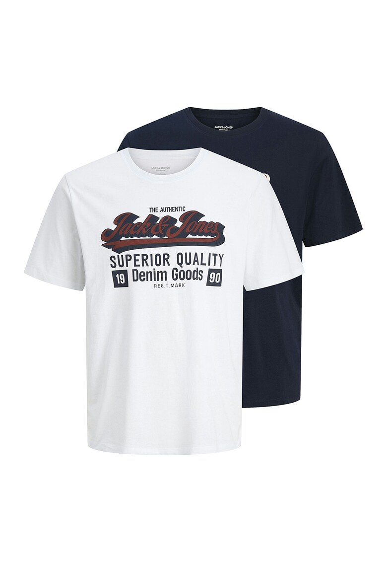 Set de tricouri din bumbac cu logo - 2 perechi - Alb/Bleumarin