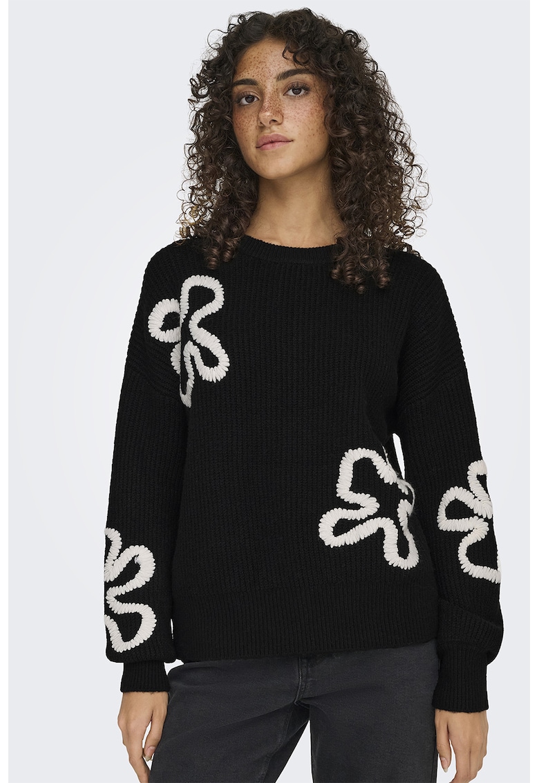 Pulover din amestec de lana cu model floral