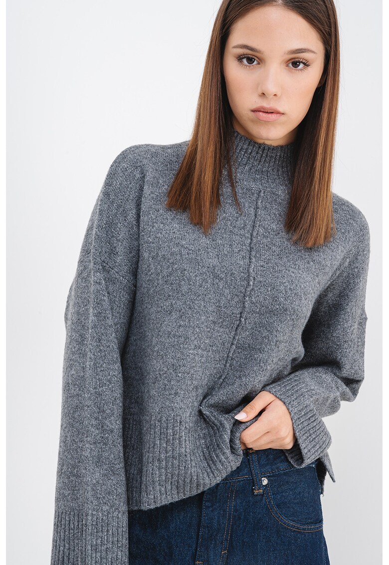 Pulover lejer cu guler inalt - Gri inchis melange