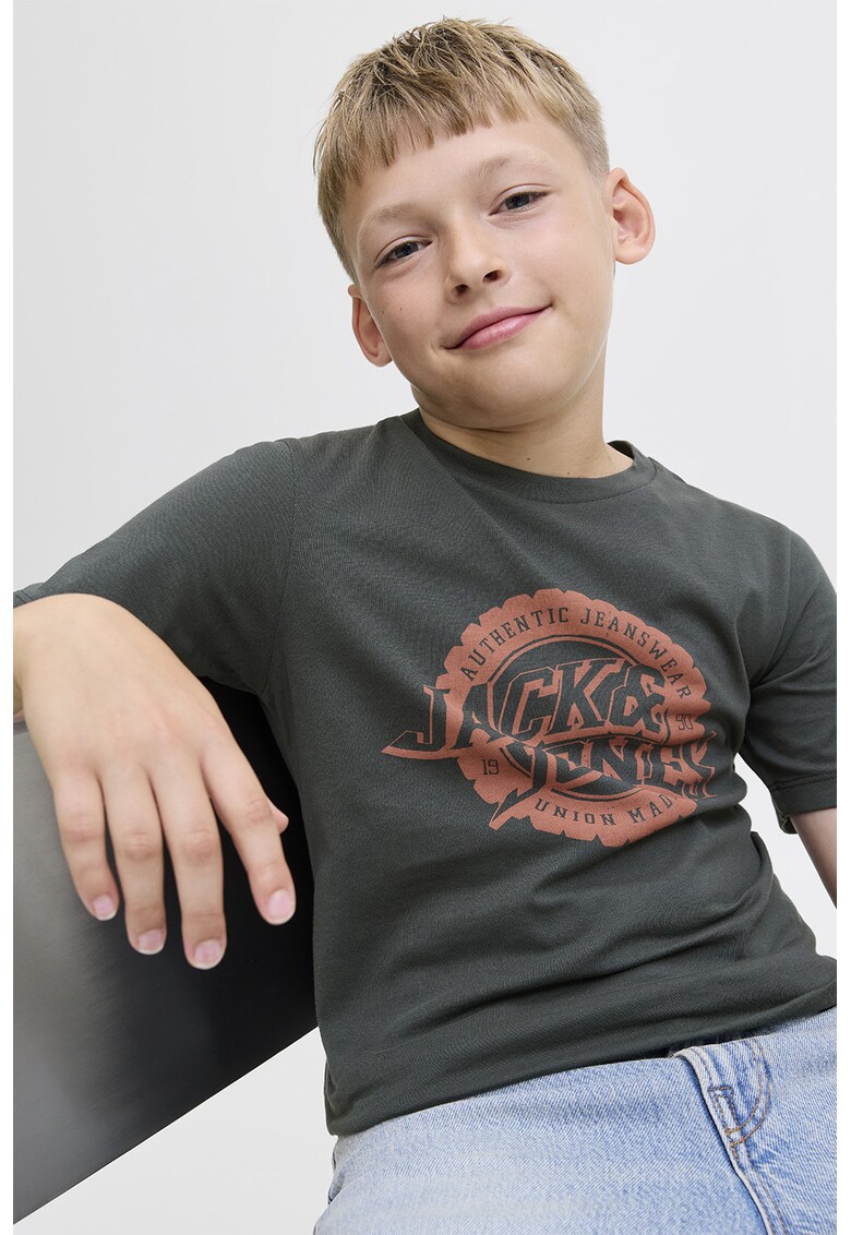 Tricou din bumbac cu imprimeu - Verde inchis/Portocaliu stins