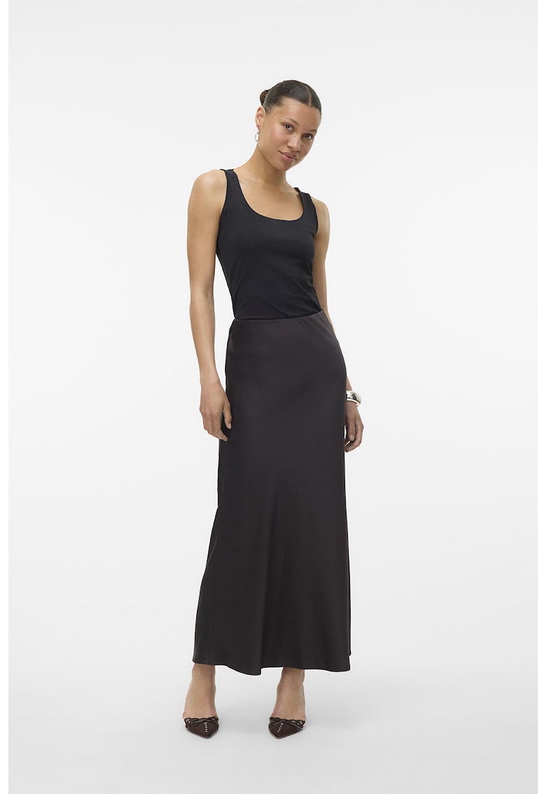 Fusta din satin cu croiala pe bie