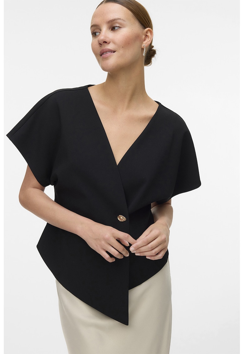 Bluza asimetrica cu maneci scurte si decolteu in V