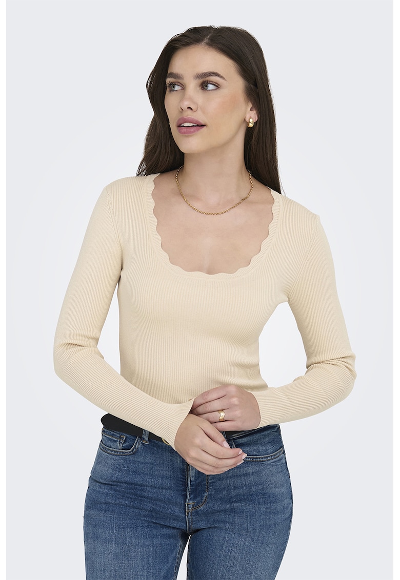 Bluza slim fit cu decolteu cu fronseuri