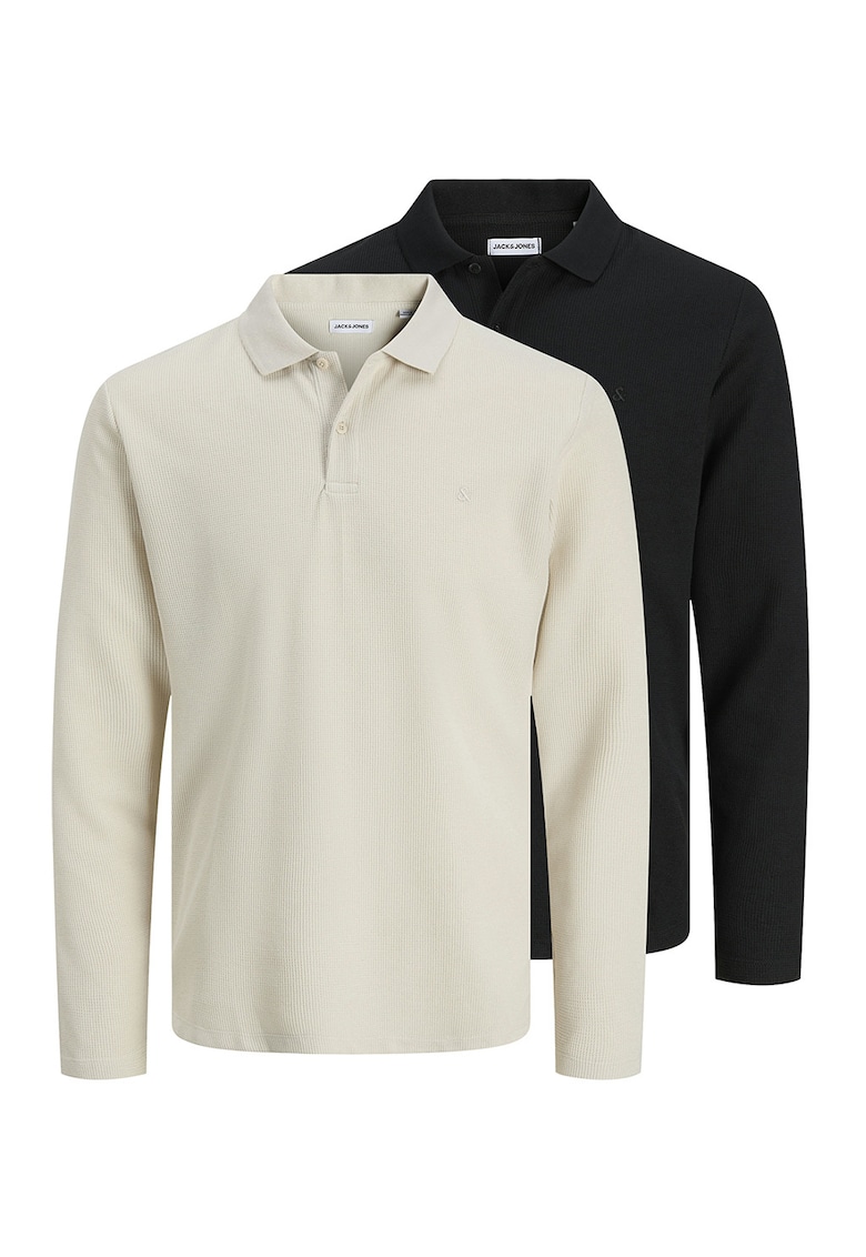 Set de bluze cu model uni si guler polo - 2 piese