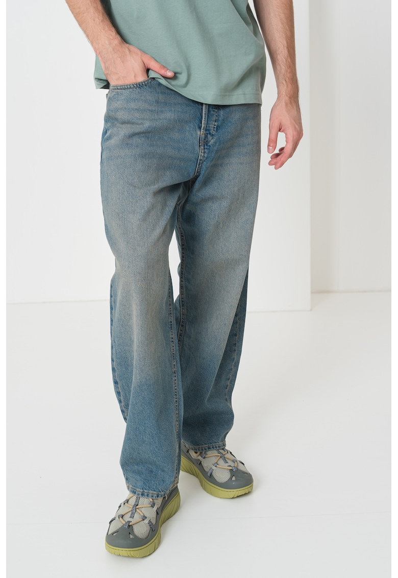 Blugi relaxed fit cu aspect decolorat - Albastru prafuit