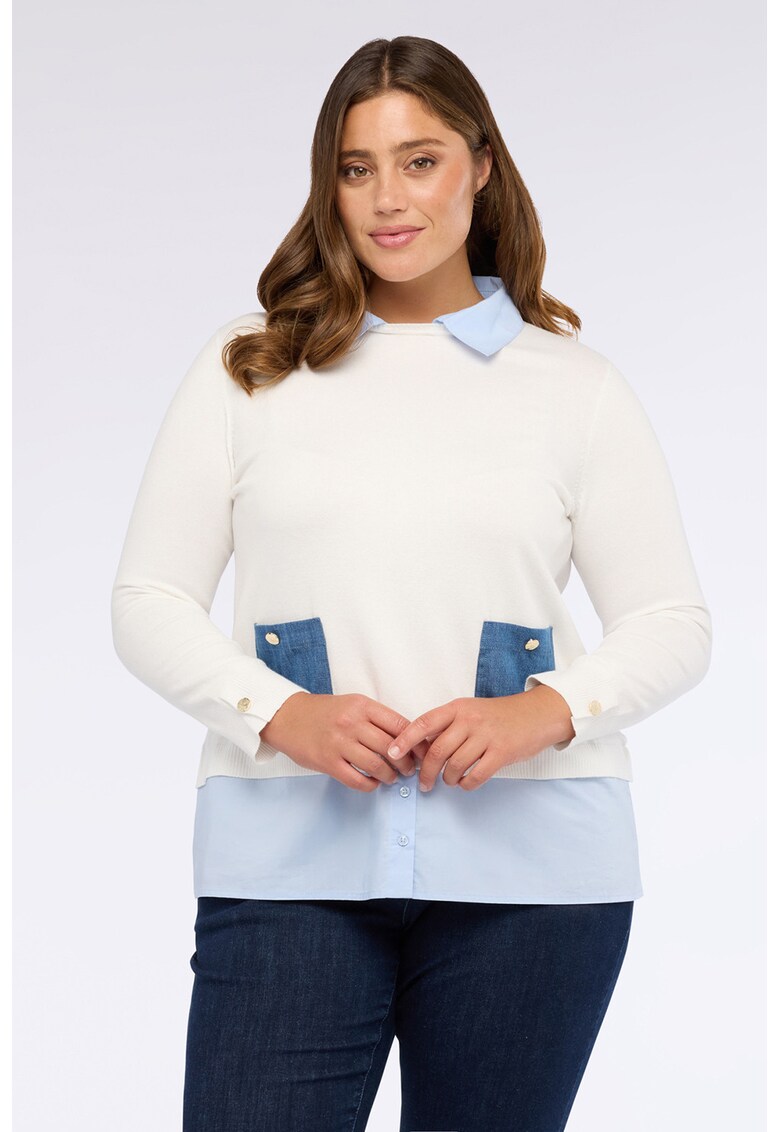 Pulover uni cu buzunare aplicate - Alb/Albastru deschis