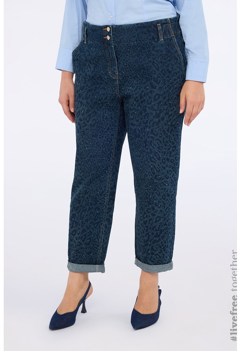 Blugi conici crop cu animal print