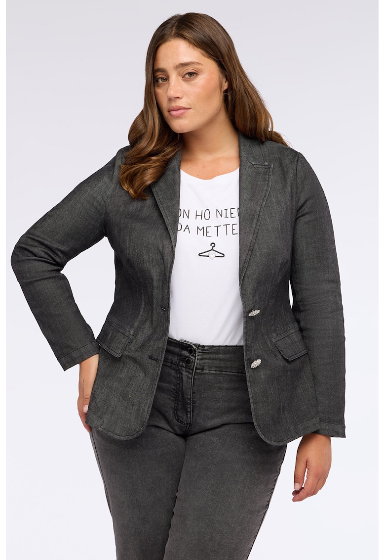 Sacou din denim cu nasturi tip bijuterie