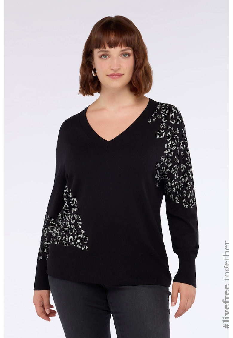 Pulover cu aplicatii si decolteu in V