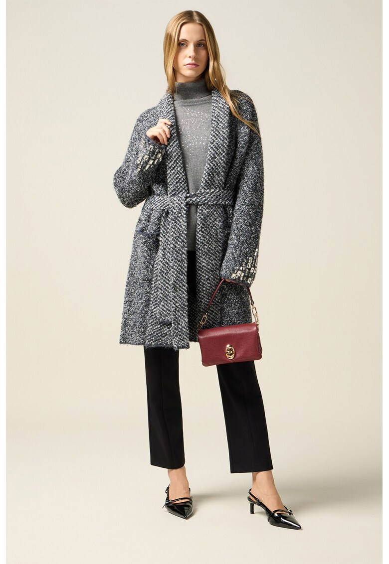 Palton uni cu cordon in talie