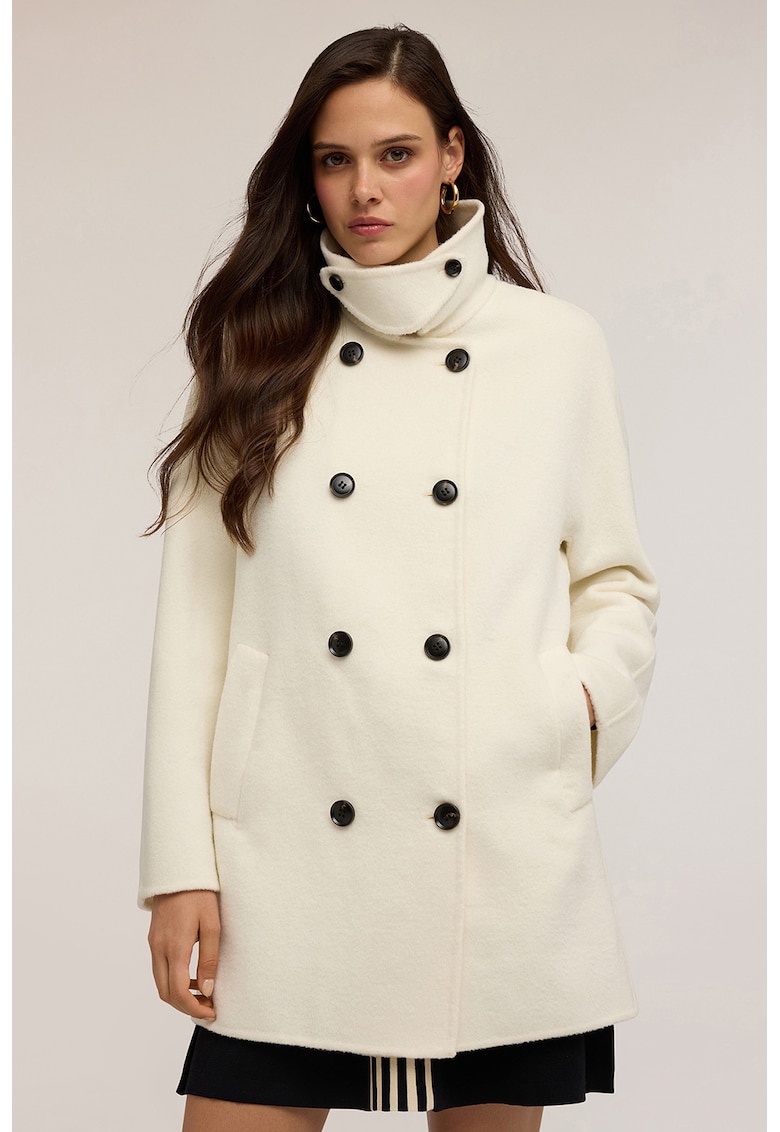 Palton scurt din amestec de lana cu doua randuri de nasturi