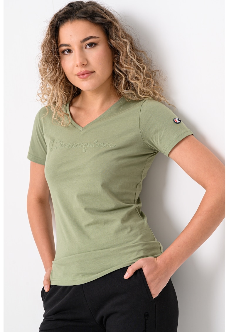 Tricou din bumbac cu decolteu in V