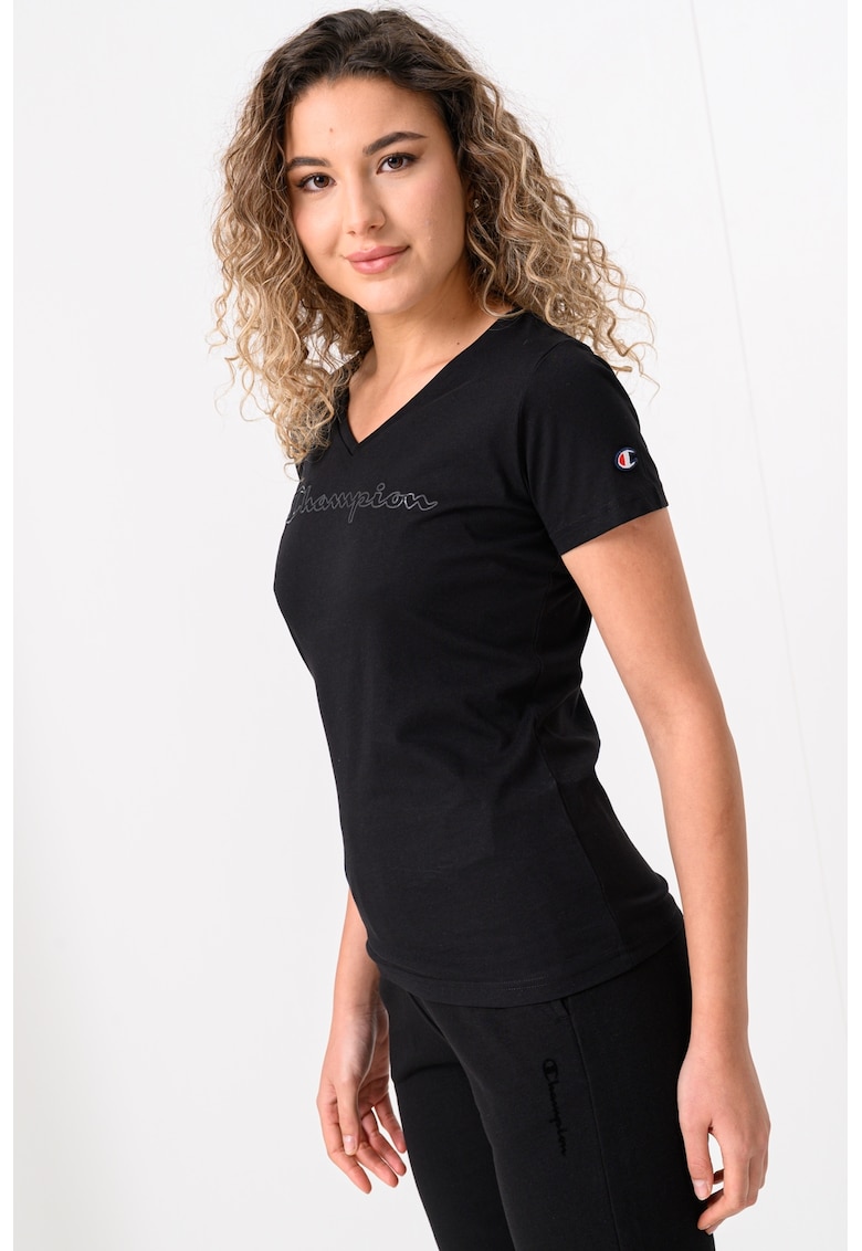 Tricou din bumbac cu decolteu in V