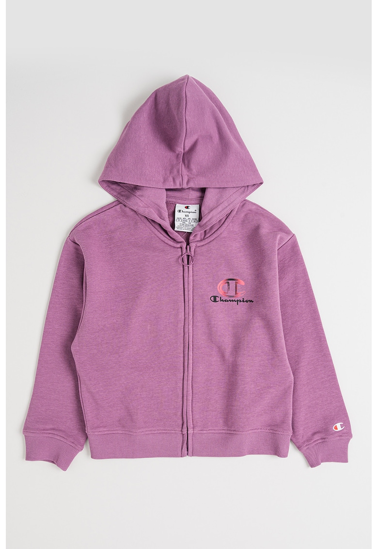 Hanorac din amestec de bumbac cu logo pe piept - Lila
