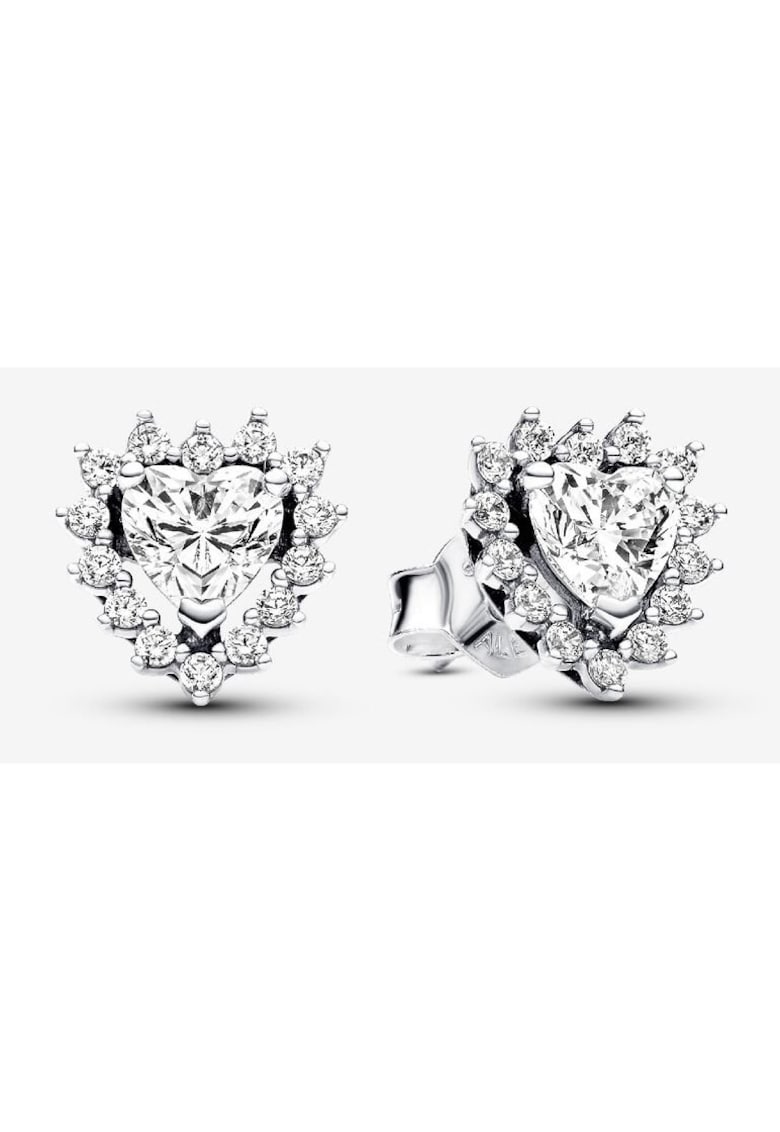 Cercei stralucitori tip Halo in forma de inima - Argint 925