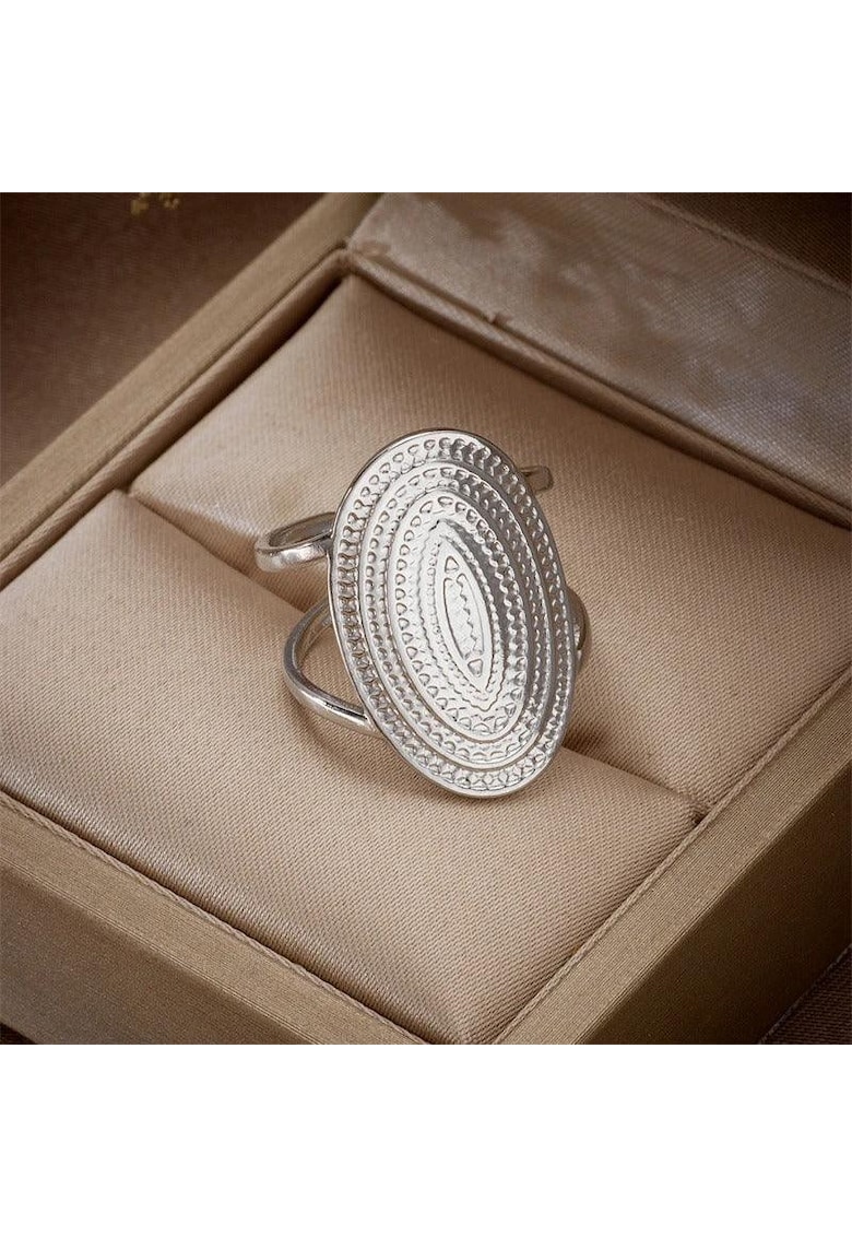 Inel argintiu - reglabil - din otel inoxidabil - suflat cu aur 18k - forma ovala - Corey C4