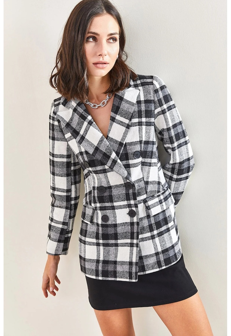 Jacheta dama  cu carouri - poliester - alb/negru