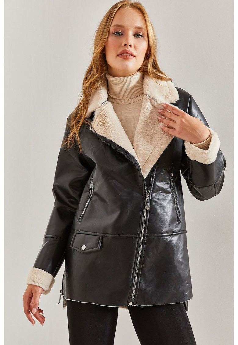 blana artificiala cu model si guler sal - textil