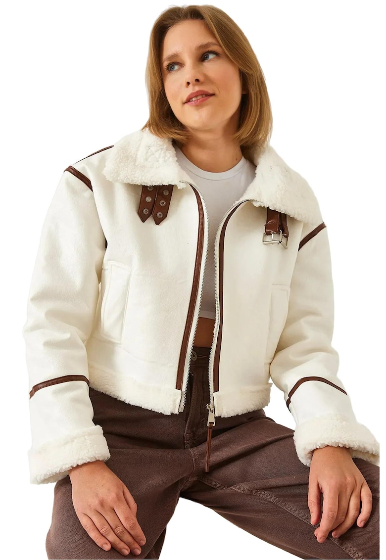 Geaca scurta dama - piele ecologica - alb