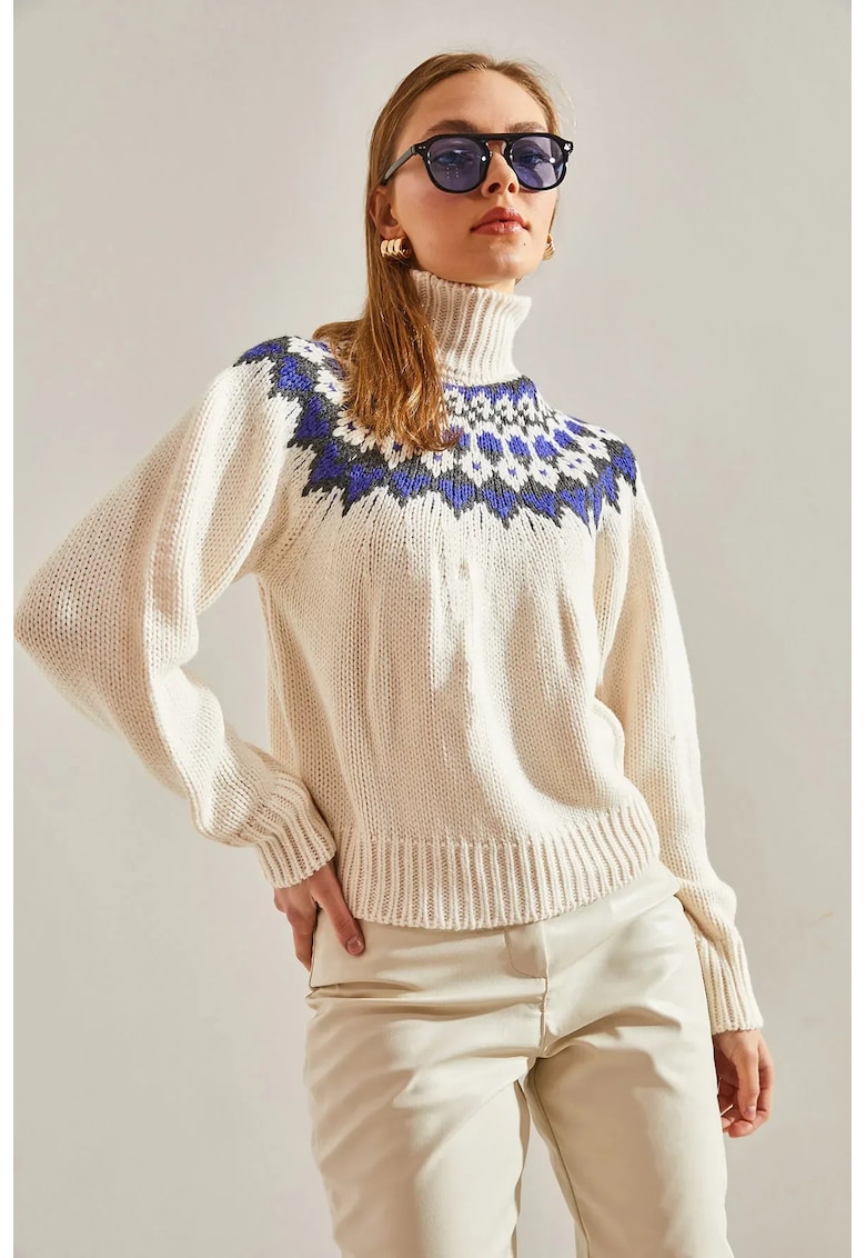 Pulover dama -  model LUCCI - guler inalt - bej - tricot -