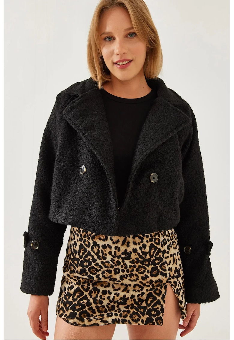 Geaca scurta dama - lana/acril - negru