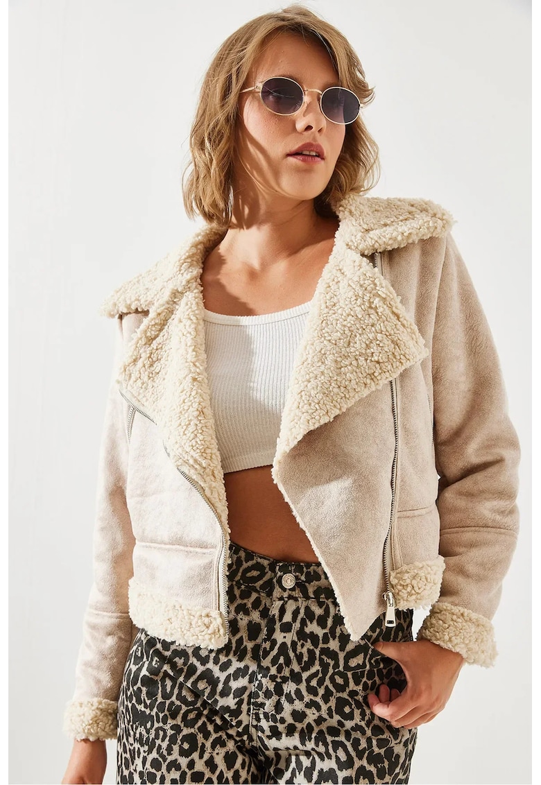 Jacheta scurta dama - piele ecologica - bej