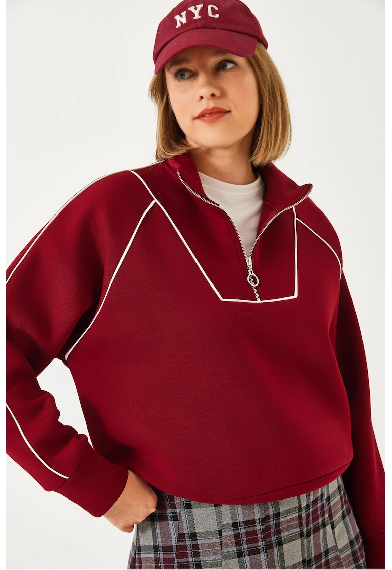 Hanorac dama supradimensionat - cu gluga si pompon - visiniu - poliester