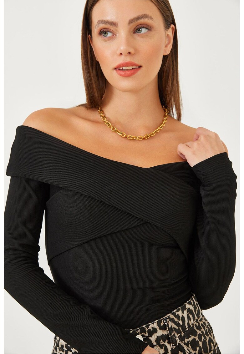 Bluza dama - HiCCUP - fara bretele - texturata - negru - poliester