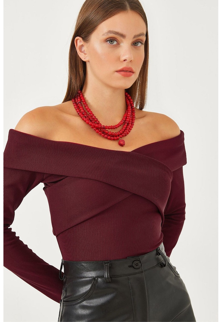 Bluza dama - HiCCUP - fara bretele - texturata - visiniu - poliester