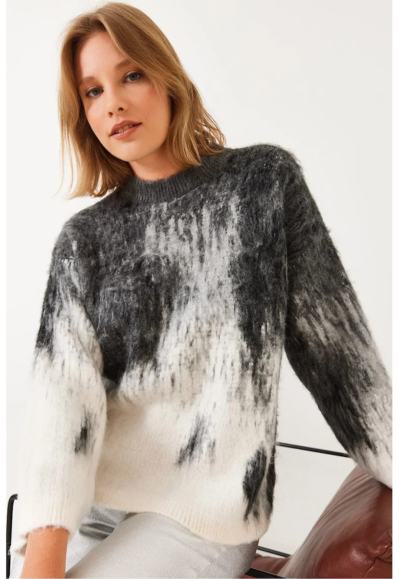 Pulover tricotat - model gradient cu detalii striate - gri - tricot -