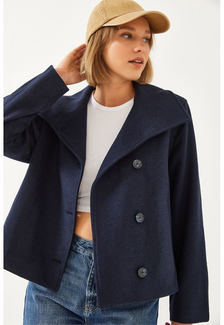 Palton scurt dama  viscoza/acril/poliester - cu nasturi - bleumarin