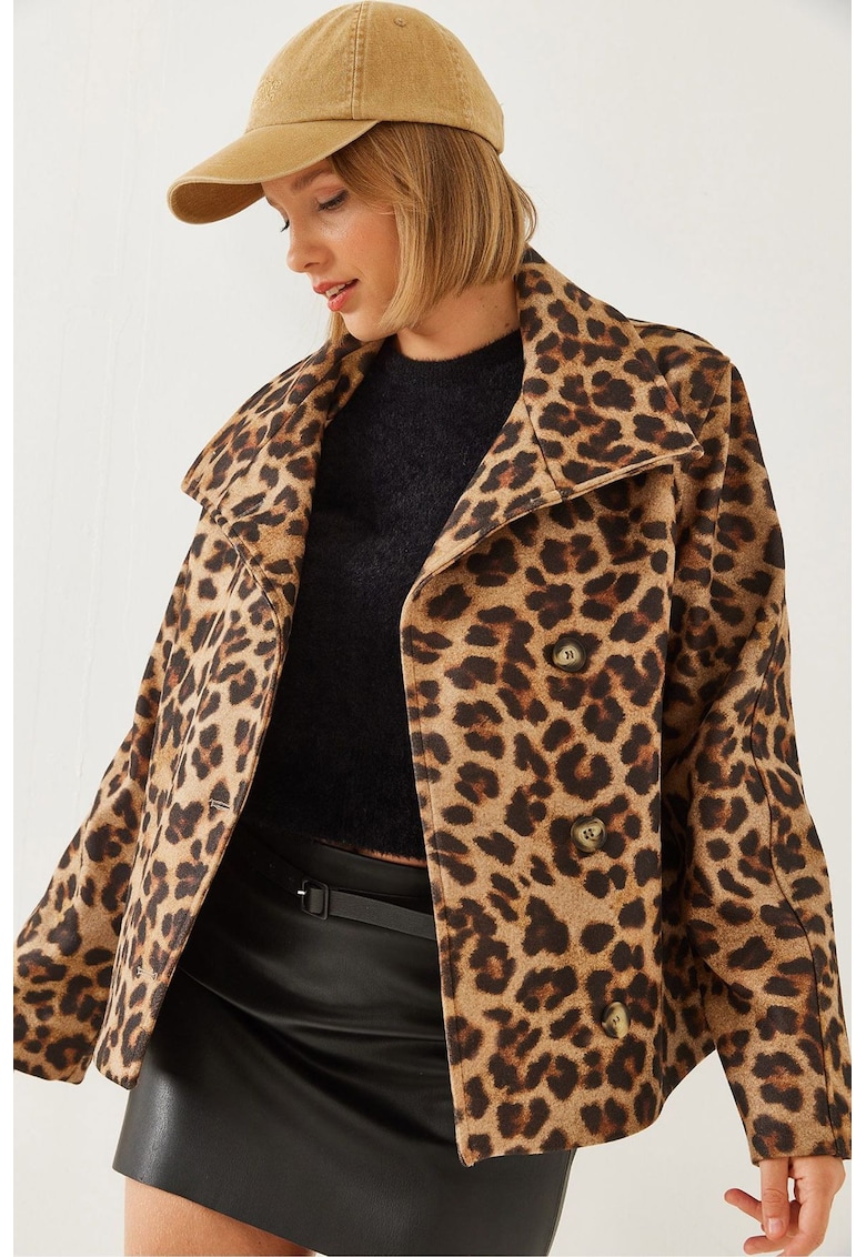 Palton scurt dama  viscoza/acril/poliester - cu nasturi - multicolor