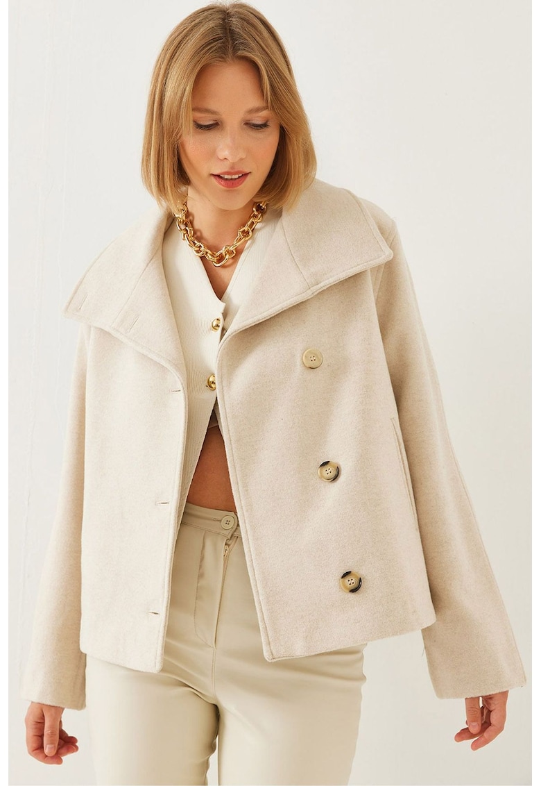 Palton scurt dama  viscoza/acril/poliester - cu nasturi - bej