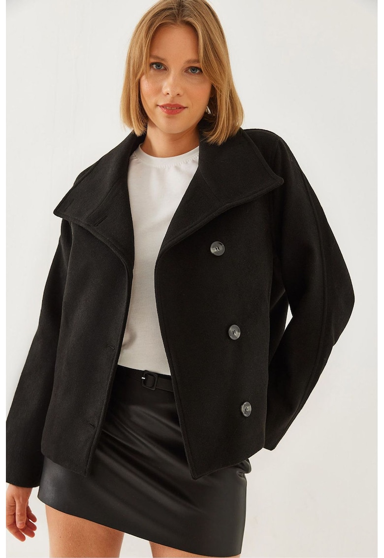 Palton scurt dama  viscoza/acril/poliester - cu nasturi - negru