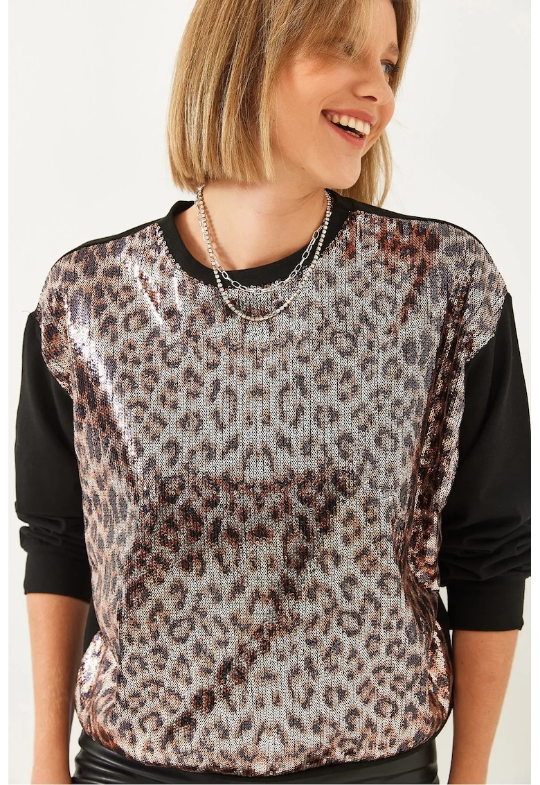 Hanorac dama - imprimeu leopard - paiete - poliester -