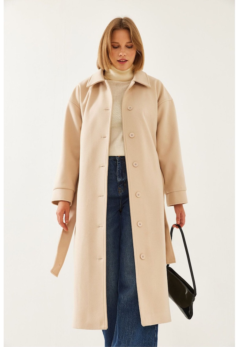 Palton dama  cu cordon - bumbac/lana - bej