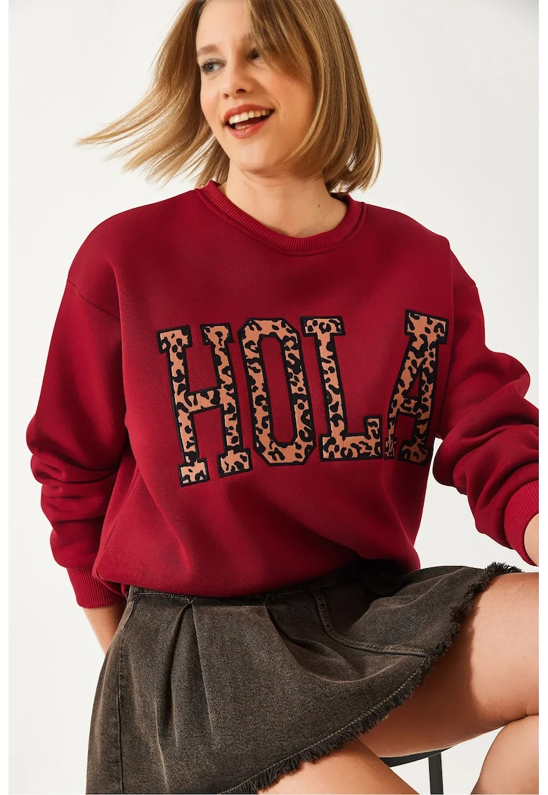 Hanorac dama - guler rotund - logo brodat - visiniu - bumbac