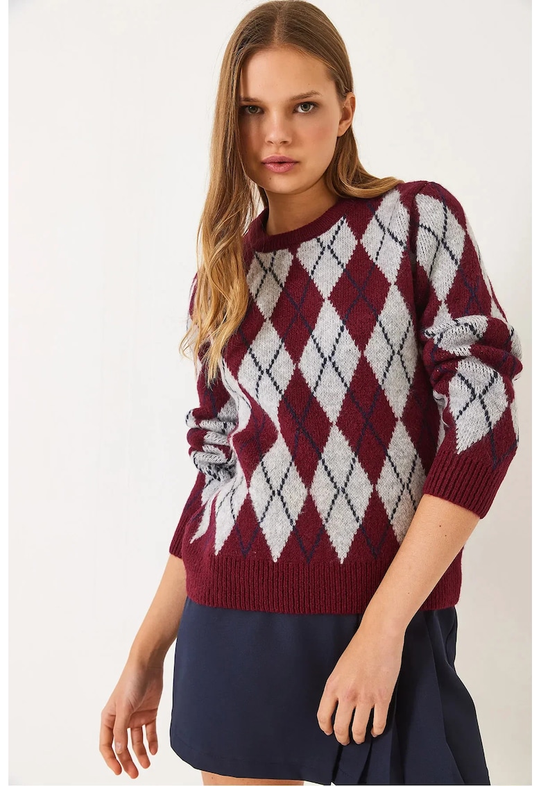 Pulover tricotat -  guler rotund - model baclava - tricot -