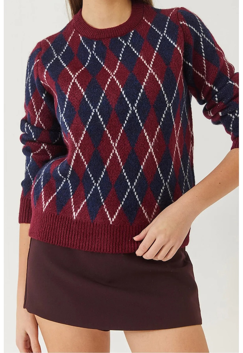 Pulover tricotat -  guler rotund - model baclava - multicolor - tricot -